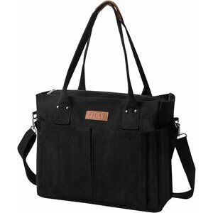 Women's Black 2 Tote Bags Large Utility Bags with Pockets Zip for Teacher Work